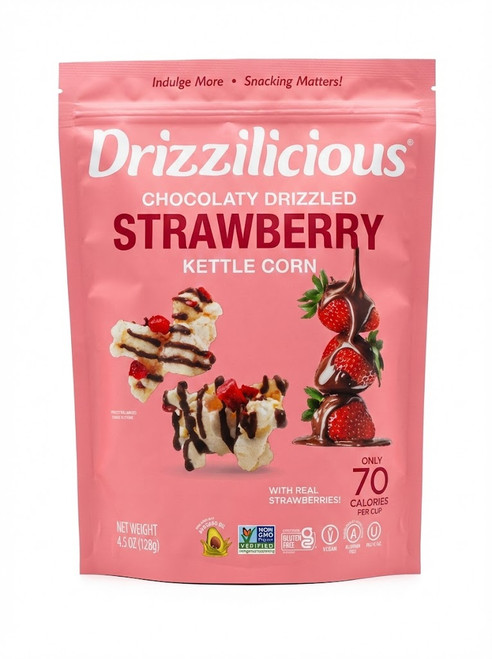 Drizzilicious Chocolaty Drizzled Strawberry Kettle Corn, Popped in Avocado Oil, Vegan, Gluten-Free, Non-GMO, 4.5 oz