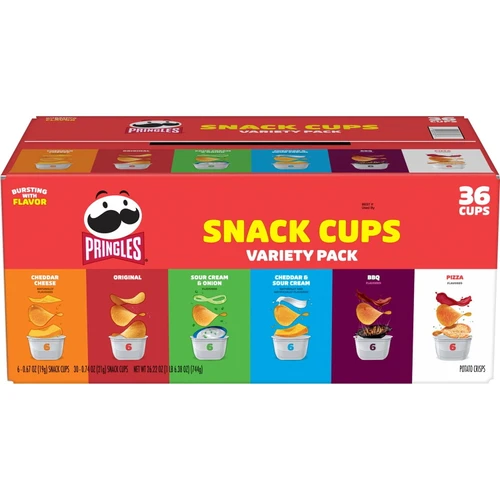 Pringles Snack Stacks Variety Pack, 36 Individual Potato Crisp Cups, 6 Flavors, 26.2 oz, Portable Lunch Snacks