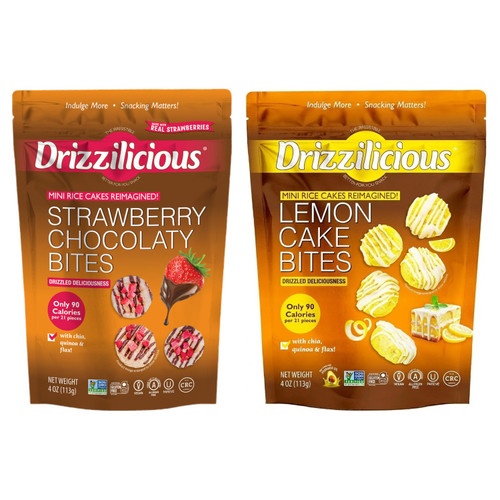 Drizzilicious Strawberry Chocolaty and Lemon Cake Bites, 4 oz bags (2 pack)