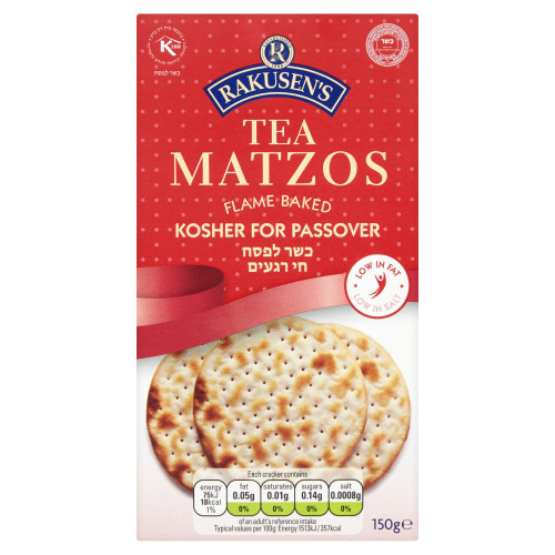 Rakusen's Flame Baked Tea Matzos, Kosher for Passover, 5.3 oz (150g), Traditional British Matzo Crackers, Low Fat, Low Salt, Vegan & Dairy Free