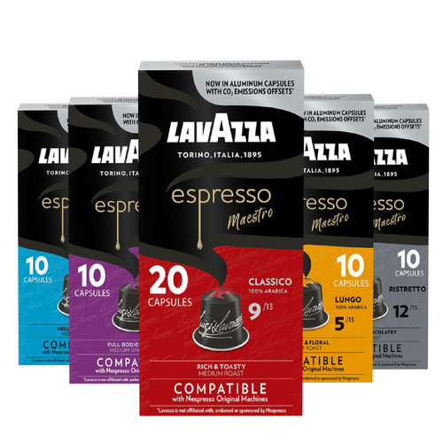 Lavazza Espresso Maestro Multi-Roast Coffee Pods Variety Pack for Nespresso Original – front of package