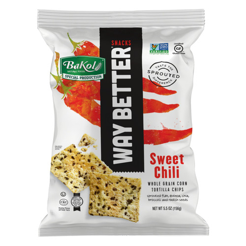 Way Better Snacks Sweet Chili Tortilla Chips, Bakol Special Edition, Kosher Parve, 5.5 oz Bag - Bag front