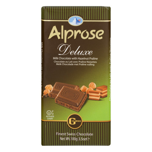 Alprose Deluxe Milk Chocolate with Hazelnut Praline, 3.5 oz