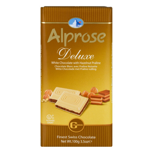 Alprose Deluxe White Chocolate with Hazelnut Praline, 3.5 oz
