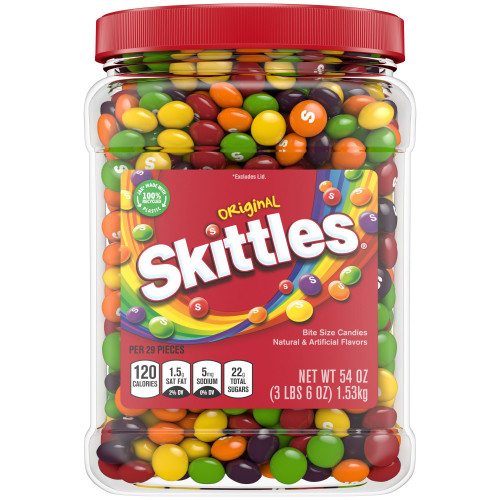 Skittles Original Chewy Candy, Bulk Candy Jar, 54 oz – front of package