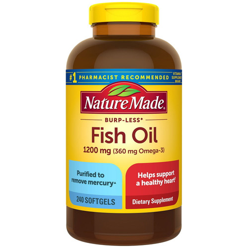Nature Made Burp-Less Fish Oil 1200 mg Softgels, 240 Count – front of package
