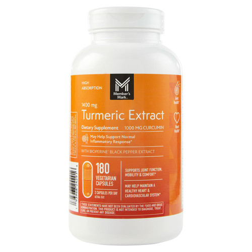 Member's Mark Turmeric Extract Dietary Supplement Capsules, 180 Count – front of package