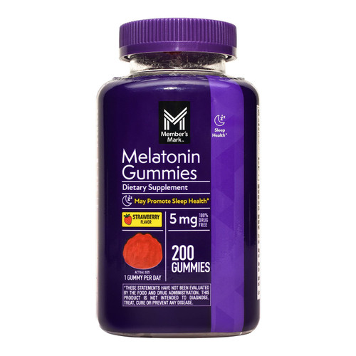 Member's Mark Melatonin Gummies, 5 mg, Strawberry, 200 Count – front of package
