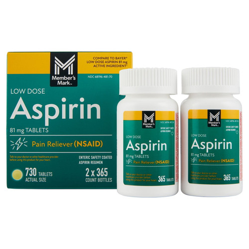 Member's Mark Low Dose Aspirin Tablets, 81 mg, 730 ct (2 x 365) – front of package