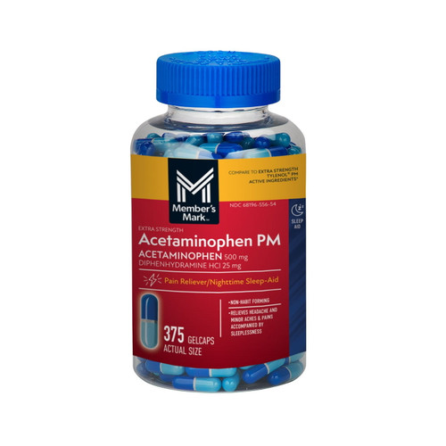 Member's Mark Extra Strength Acetaminophen PM Gelcaps, 375 ct – front of package