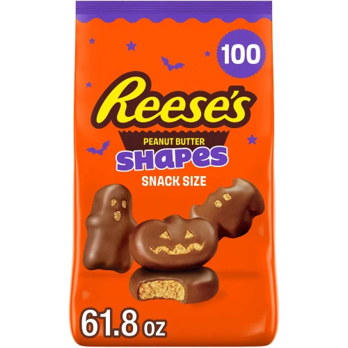 Reese's Halloween Snack Size Milk Chocolate Peanut Butter Shapes Candy, 100 pcs – front of package