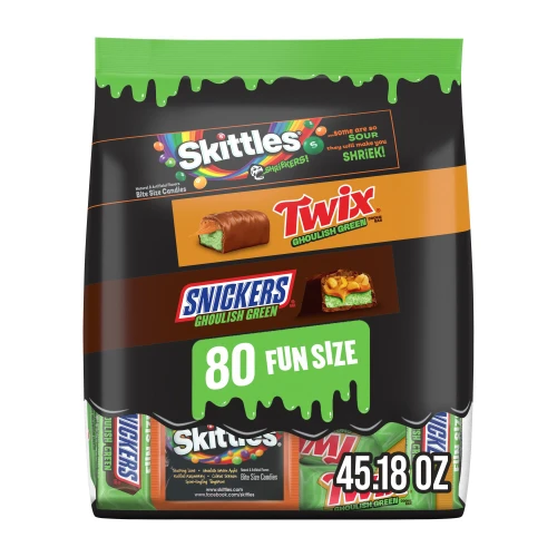 Mars Halloween Ghoulish Green Fun Size Candy, Variety Pack, 80 pcs – front of package