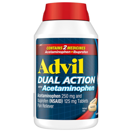 Advil Dual Action Coated Caplets, Ibuprofen + Acetaminophen, 240 ct – front of package