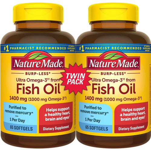 Nature Made Burp-Less Ultra Omega-3 Fish Oil Softgels, 130 Count – front of package