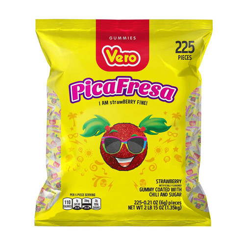 PicaFresa, Strawberry Gummy Coated with Chili and Sugar, 225 pcs – front of package