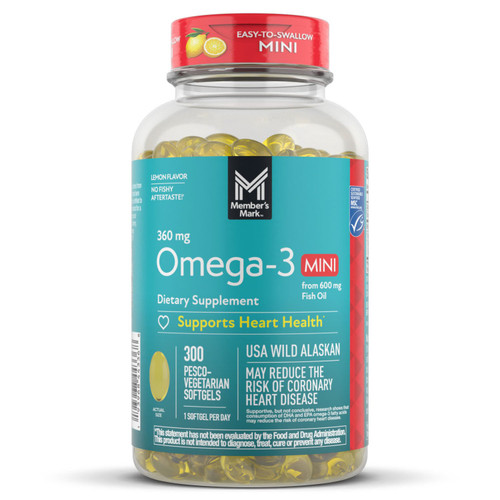 Member's Mark 360mg Omega-3 from Fish Oil Mini Softgels, 300 Count – front of package