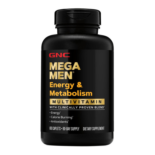 Gnc Mega Men Energy and Metabolism Multivitamin Caplets, 180 Count – front of package