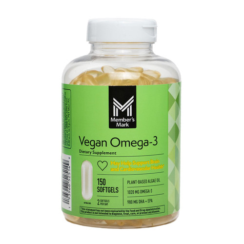 Member's Mark Plant Based Omega-3 Softgels, 150 Count – front of package