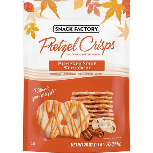 Snack Factory Pumpkin Spice White Creme Pretzel Crisps, 20 oz – front of package