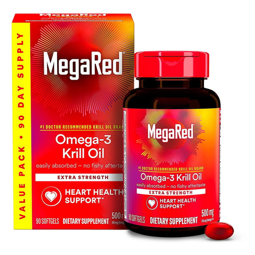 MegaRed Omega-3 Krill Oil Supplement Softgels, 500mg, 90 Count – front of package