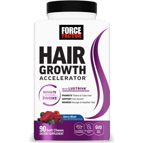 Force Factor Hair Growth Accelerator Soft Chews, Berry Blast Flavor, 90 Chews – front of package