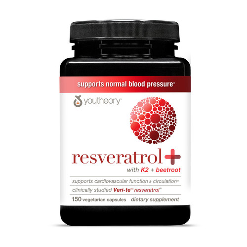 Youtheory Resveratrol+ with K2 + Beetroot Supplement Capsules, 150 Count – front of package