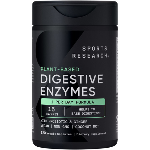Sports Research Digestive Enzymes + Probiotic Vegan Supplement Capsules, 120 Count – front of package