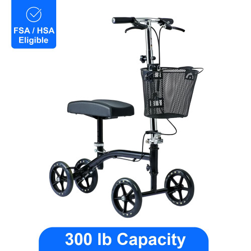 Medline Steerable Knee Walker, 8" Wheels, Adjustable Height, 300 lb Capacity – front of package