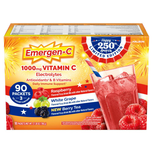 Emergen-C Vitamin C 1000 mg Powder 250th Anniversary Edition with Antioxidants Fizzy Drink Mix, 90 Packets – front of package