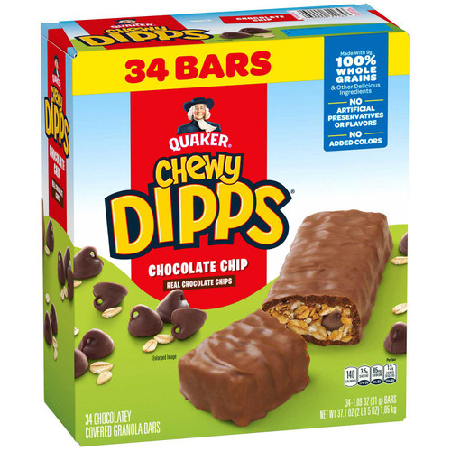 Quaker Chewy Dipps Granola Bars, Chocolate Chip, 34 pk – front of package