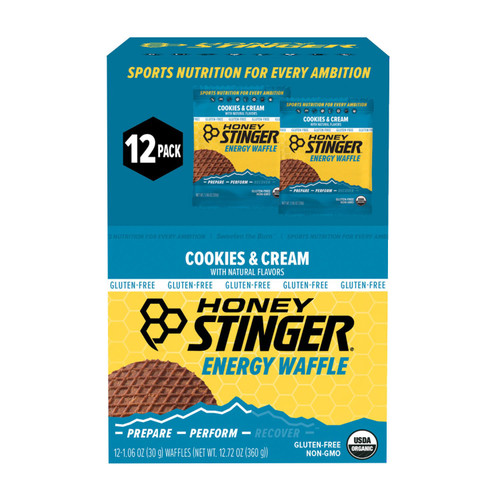 Honey Stinger Organic Gluten-Free Cookies and Cream Waffles (12 ct.) – front of package
