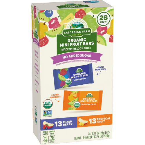 Cascadian Farm Fruit Bars Mixed Berry & Tropical Fruit Variety Pack 0.71 oz., 26 pk – front of package
