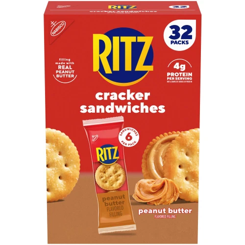 RITZ Peanut Butter Sandwich Crackers, Lunch Snacks, 32 pk – front of package