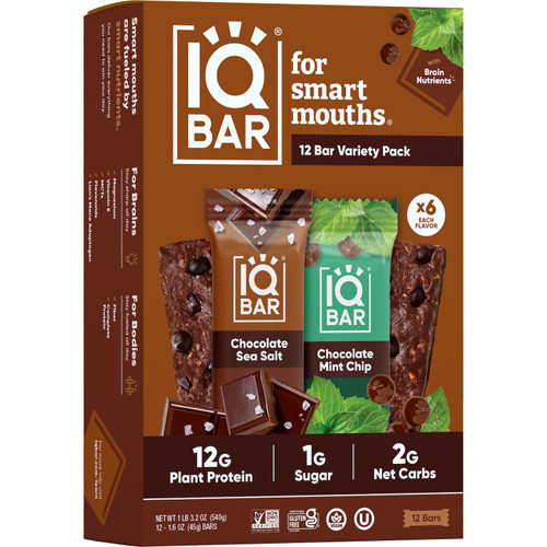 IQBAR Protein Bar, Variety Pack, 1.6 oz., 12 ct – front of package