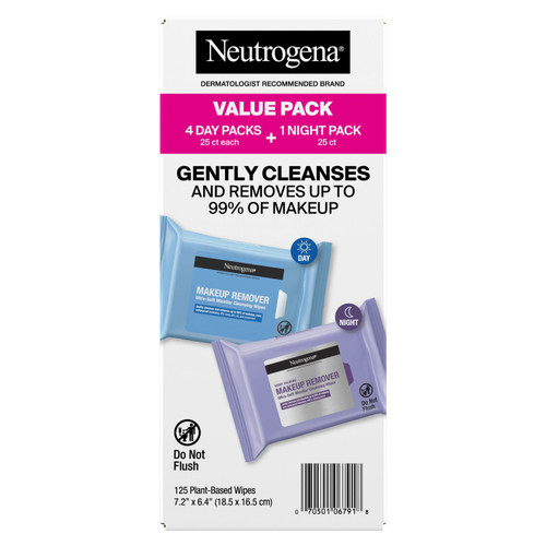 Neutrogena Makeup Remover & Night Calming Cleansing Towelettes, 25 ct, 5 pk – front of package