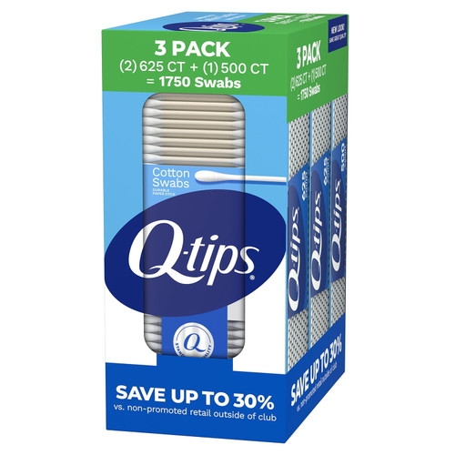 Q-tips Cotton Swabs, 1750 ct, 3 pk – front of package