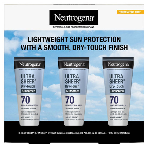 Neutrogena Ultra Sheer Dry-Touch Sunscreen Lotion, SPF 70, 3 oz, 3 pk – front of package