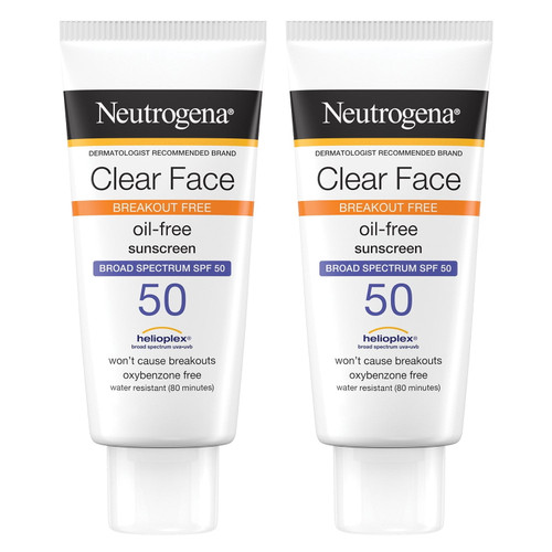 Neutrogena Clear Face Sunscreen Lotion, SPF 50, 2 pk – front of package