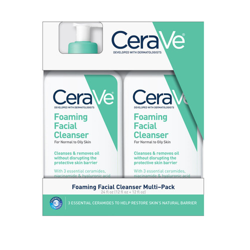 CeraVe Foaming Facial Cleanser, Normal to Oily Skin, 12 fl oz, 2 pk – front of package