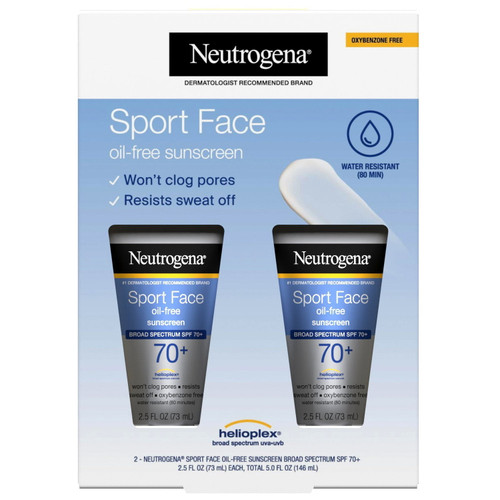 Neutrogena Sport Face Sunscreen, Oil-Free, 2 pk 2.5 fl oz – front of package