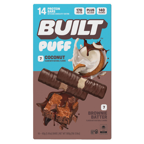 Built Puff Protein Bars, Coconut & Brownie Batter Variety Pack, 1.41 oz, 14-Count