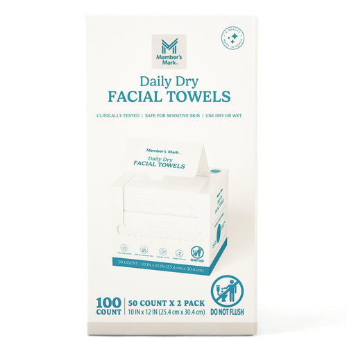Member's Mark Daily Dry Facial Towels, 100 ct – front of package