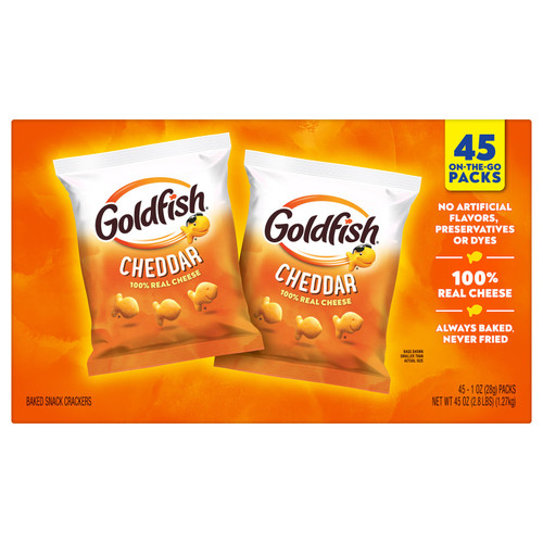Pepperidge Farm Goldfish Baked Snack Crackers, Cheddar, 1 oz Bags, 45-Count