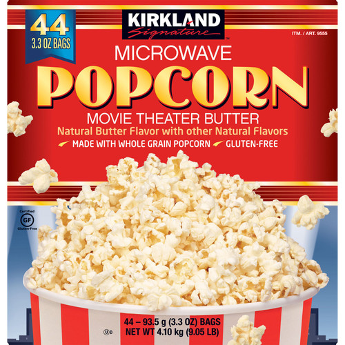 Kirkland Signature Microwave Popcorn, Movie Theater Butter, 3.3 oz, 44-Count