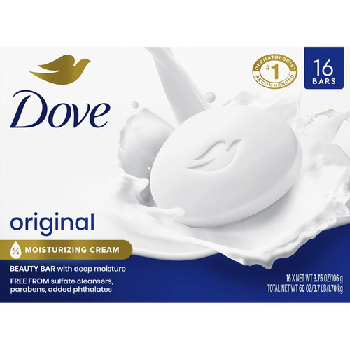 Dove Beauty Bar Soap, Original White, 3.75 oz, 16 ct – front of package