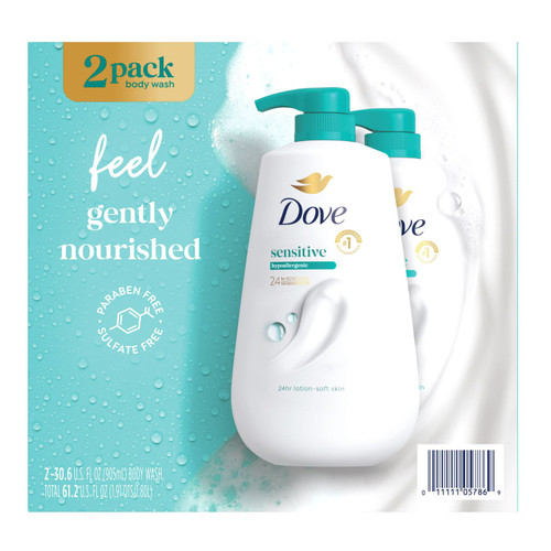 Dove Sensitive Skin Body Wash with Pump, 30.6 fl oz, 2 ct – front of package