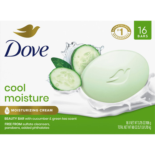 Dove Go Fresh Beauty Bar, Cool Moisture, 3.75 oz, 16 ct – front of package