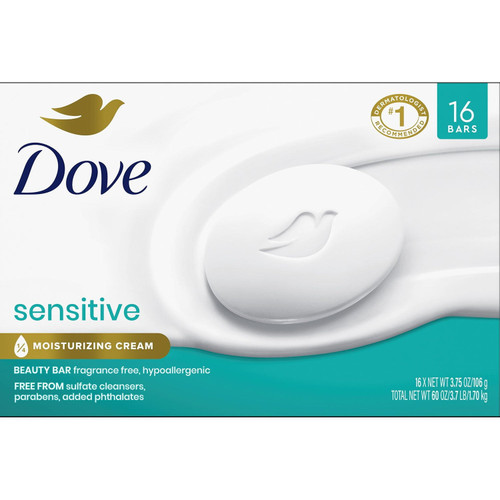 Dove Beauty Bar Soap, Sensitive Skin, 3.75 oz, 16 ct – front of package