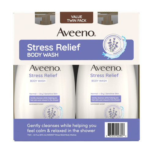 Aveeno Stress Relief Body Wash, 33 fl oz, 2 pk – front of package