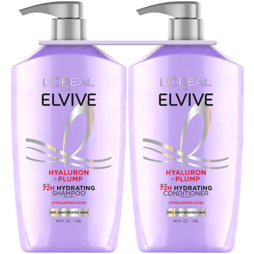 L'Oreal Paris Elvive Hyaluron Plump Hydrating Shampoo & Conditioner, 40 fl oz 2 pk – front of package